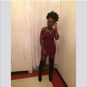 Short Red/Burgundy Ribbed Dress (Thick Material)